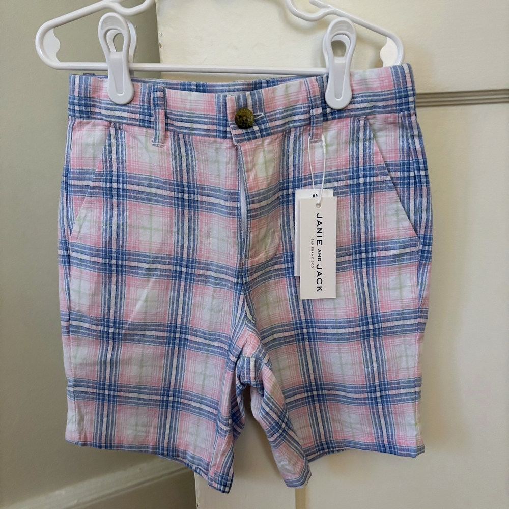 Janie and Jack Kids Plaid Shorts in Pink and Blue